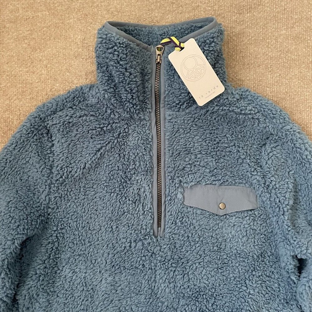 Te Verde Jacket Womens XS Blue Teddy Bear Fleece Quarter Zip Very Soft NEW - Picture 2 of 7